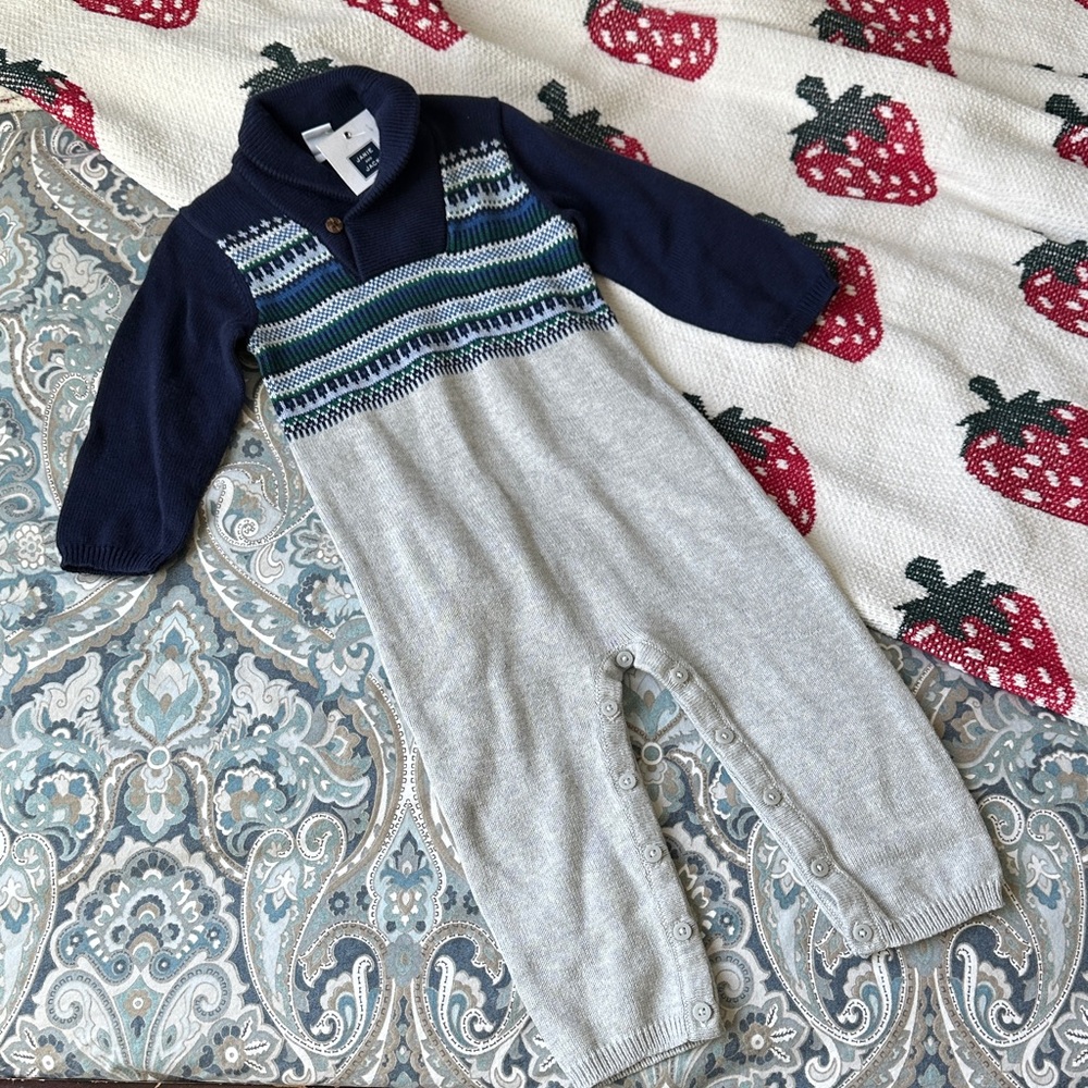 Janie and Jack Navy, Gray and Green Knit One-Piece